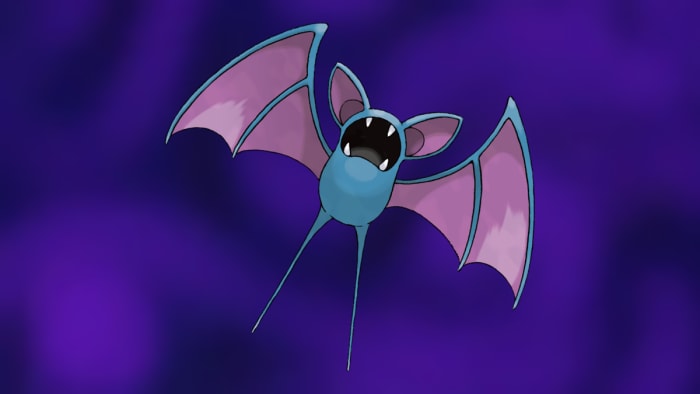 Pokémon Zubat on Poison-type background.